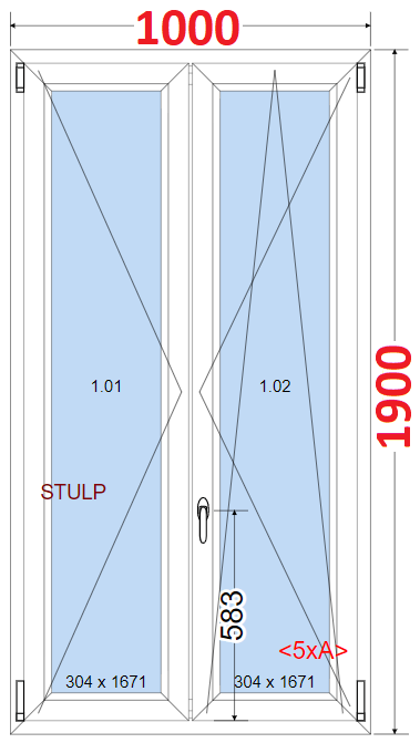 Okna SMART - Na míru SMART Dvoukřídlé plastové okno 100x190,  bez středového sloupku