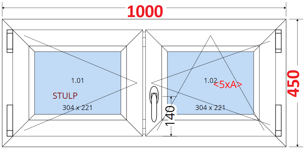 Okna SMART - Na míru SMART Dvoukřídlé plastové okno 100x45,  bez středového sloupku