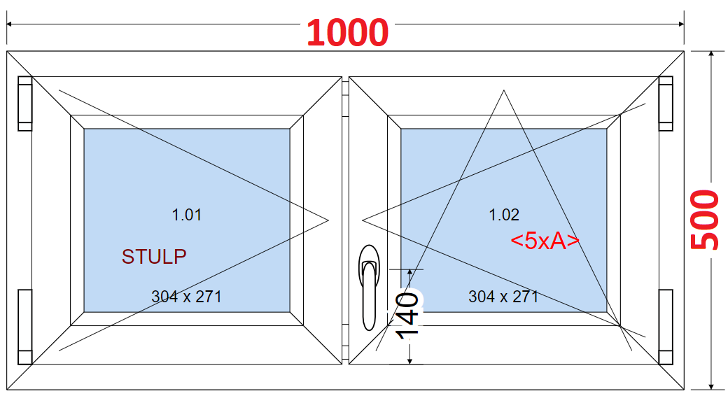 Okna SMART - Na míru SMART Dvoukřídlé plastové okno 100x50,  bez středového sloupku