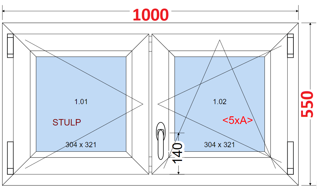 Okna SMART - Na míru SMART Dvoukřídlé plastové okno 100x55,  bez středového sloupku