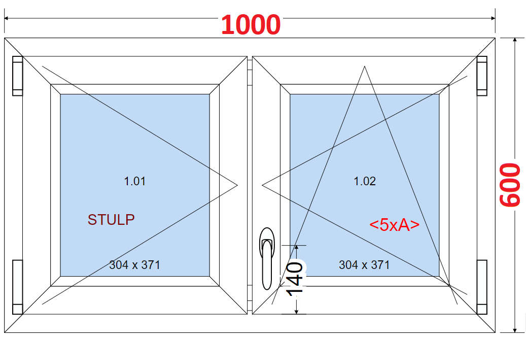 Okna SMART - Na míru SMART Dvoukřídlé plastové okno 100x60,  bez středového sloupku
