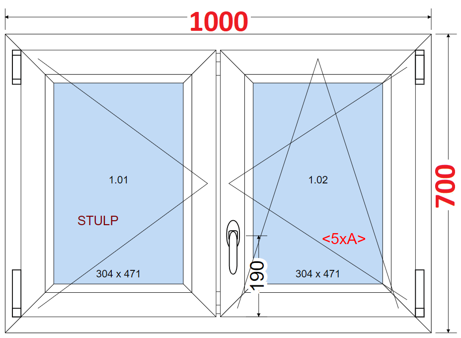 Okna SMART - Na míru SMART Dvoukřídlé plastové okno 100x70,  bez středového sloupku