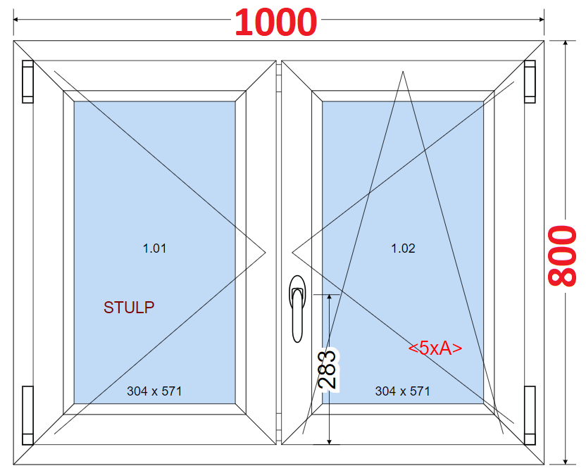 Okna SMART - Na mru SMART Dvoukdl plastov okno 100x80,  bez stedovho sloupku