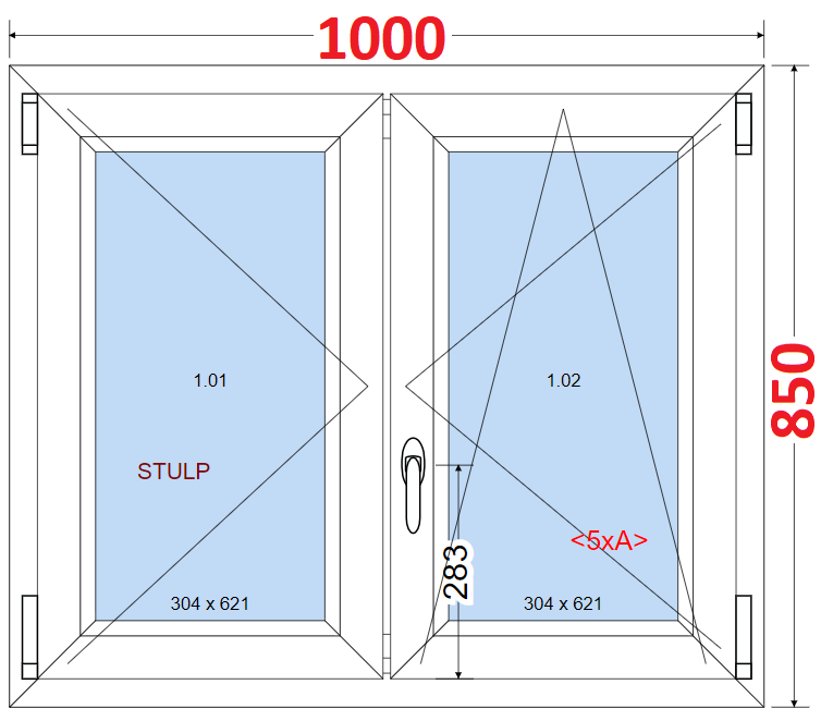 Dvoukdl Okna O + OS (Stulp) - ka 100cm SMART Dvoukdl plastov okno 100x85,  bez stedovho sloupku