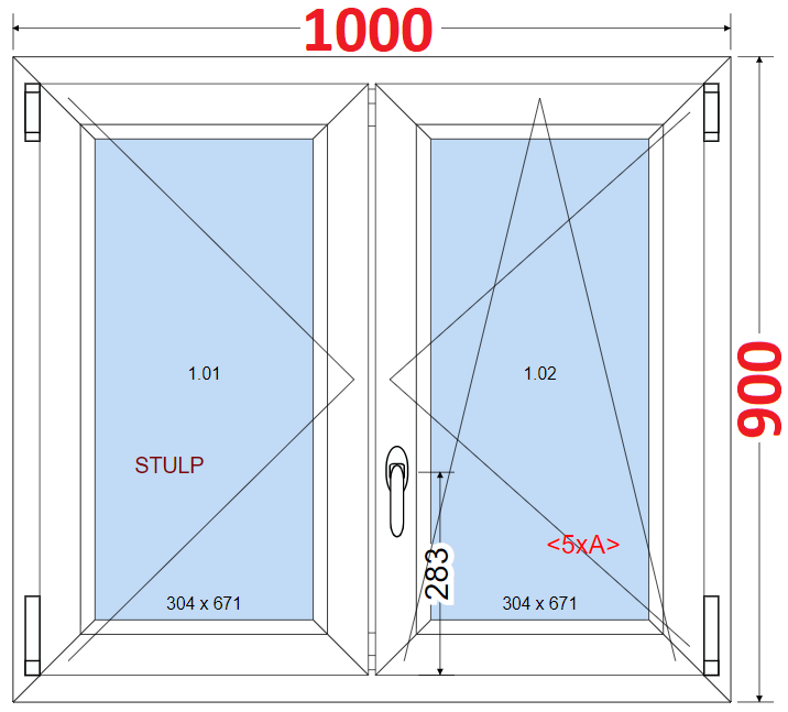 Dvoukdl Okna O + OS (Stulp) - ka 100cm SMART Dvoukdl plastov okno 100x90,  bez stedovho sloupku