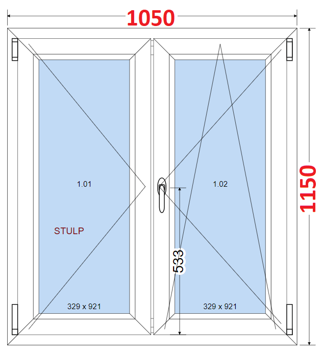 O + OS (Stulp) SMART Dvoukdl plastov okno 105x115,  bez stedovho sloupku