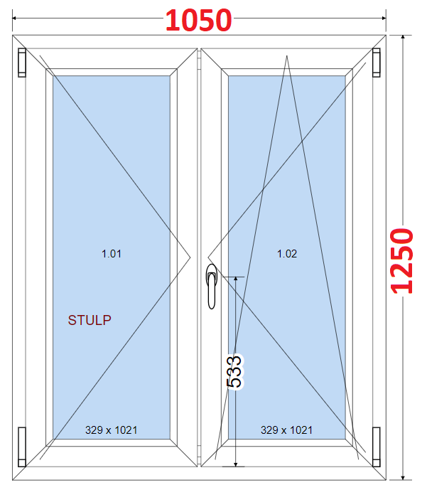 O + OS (Stulp) SMART Dvoukdl plastov okno 105x125,  bez stedovho sloupku
