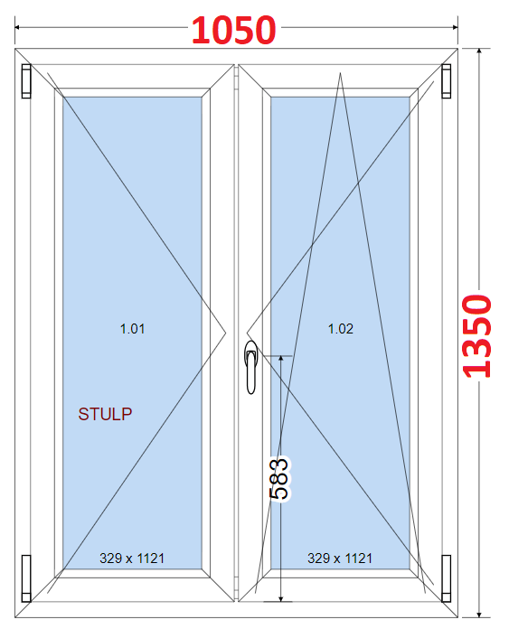 Dvoukdl Okna O + OS (Stulp) - ka 105cm SMART Dvoukdl plastov okno 105x135,  bez stedovho sloupku