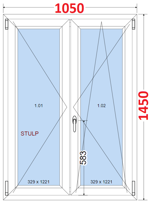 O + OS (Stulp) SMART Dvoukdl plastov okno 105x145,  bez stedovho sloupku