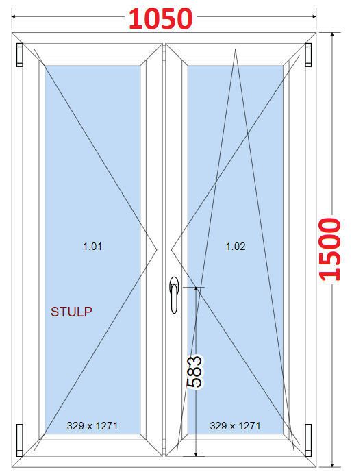Dvoukdl Okna O + OS (Stulp) - ka 105cm SMART Dvoukdl plastov okno 105x150,  bez stedovho sloupku