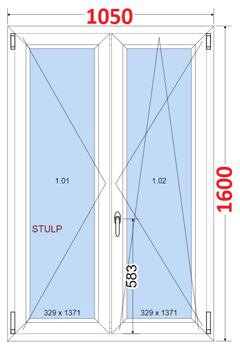 Dvoukdl Okna O + OS (Stulp) - ka 105cm SMART Dvoukdl plastov okno 105x160,  bez stedovho sloupku