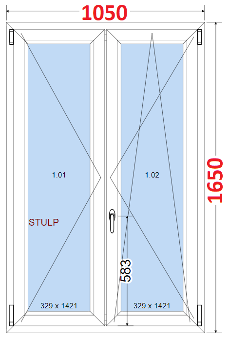 Dvoukdl Okna O + OS (Stulp) - ka 105cm SMART Dvoukdl plastov okno 105x165,  bez stedovho sloupku