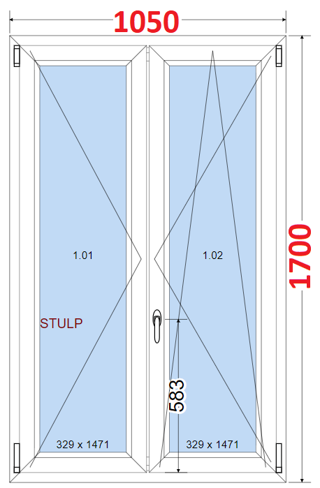 Dvoukdl Okna O + OS (Stulp) - ka 105cm SMART Dvoukdl plastov okno 105x170,  bez stedovho sloupku