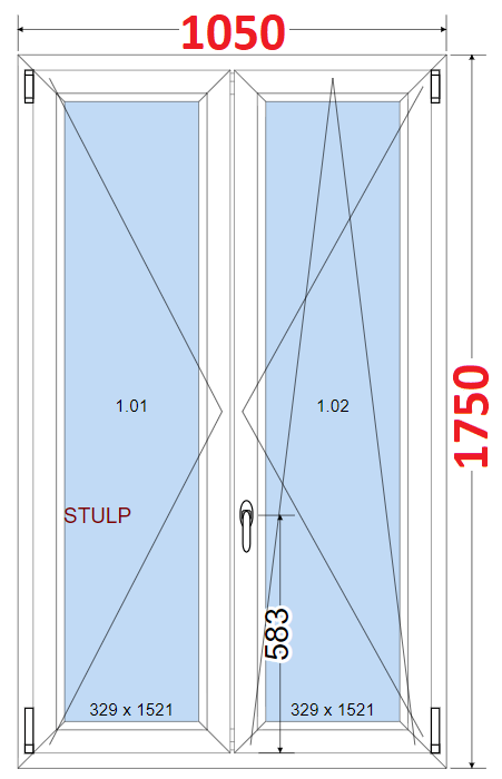 Dvoukdl Okna O + OS (Stulp) - ka 105cm SMART Dvoukdl plastov okno 105x175,  bez stedovho sloupku