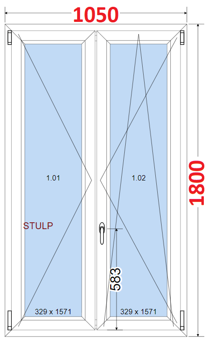 Dvoukdl Okna O + OS (Stulp) - ka 105cm SMART Dvoukdl plastov okno 105x180,  bez stedovho sloupku