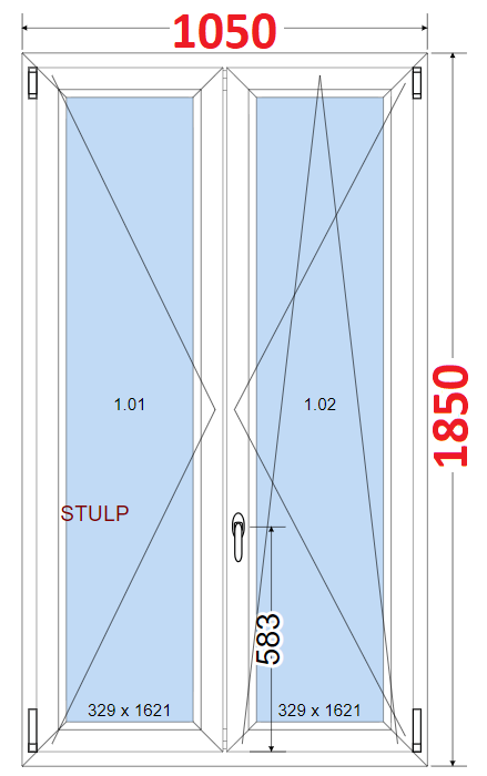 Dvoukdl Okna O + OS (Stulp) - ka 105cm SMART Dvoukdl plastov okno 105x185,  bez stedovho sloupku
