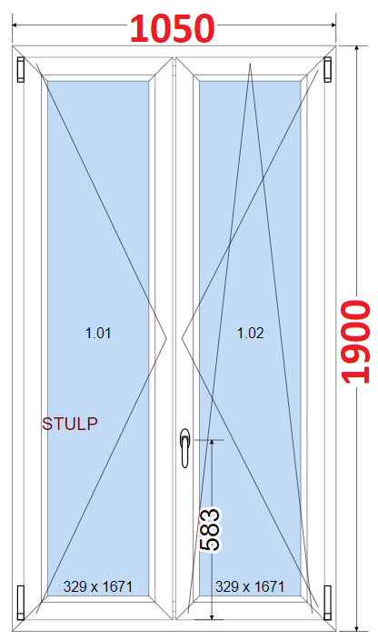 Dvoukdl Okna O + OS (Stulp) - ka 105cm SMART Dvoukdl plastov okno 105x190,  bez stedovho sloupku