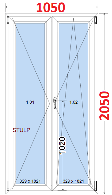 O + OS (Stulp) SMART Dvoukdl plastov okno 105x205,  bez stedovho sloupku