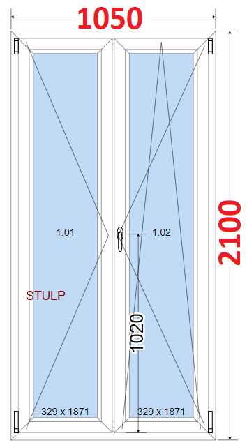 O + OS (Stulp) SMART Dvoukdl plastov okno 105x210,  bez stedovho sloupku