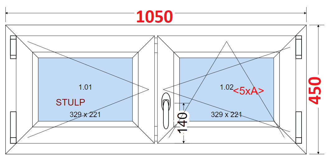 Dvoukdl Okna O + OS (Stulp) - ka 105cm SMART Dvoukdl plastov okno 105x45,  bez stedovho sloupku