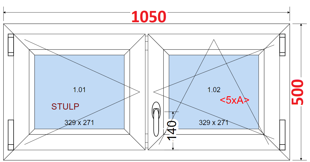 Dvoukdl Okna O + OS (Stulp) - ka 105cm SMART Dvoukdl plastov okno 105x50,  bez stedovho sloupku