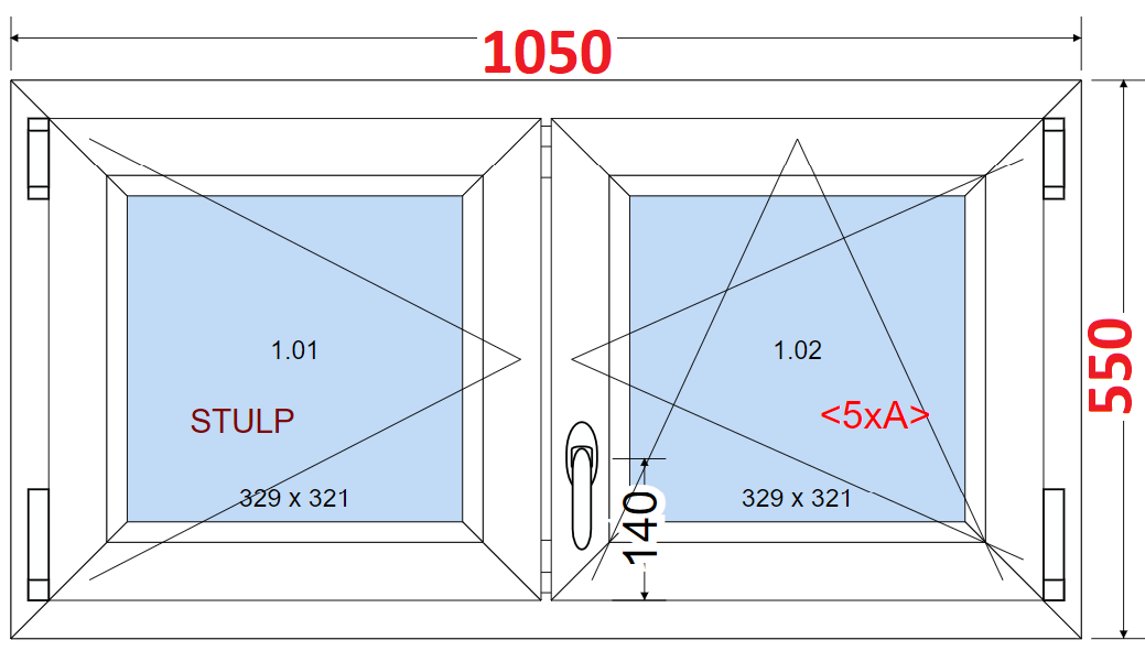 Dvoukdl Okna O + OS (Stulp) - ka 105cm SMART Dvoukdl plastov okno 105x55,  bez stedovho sloupku