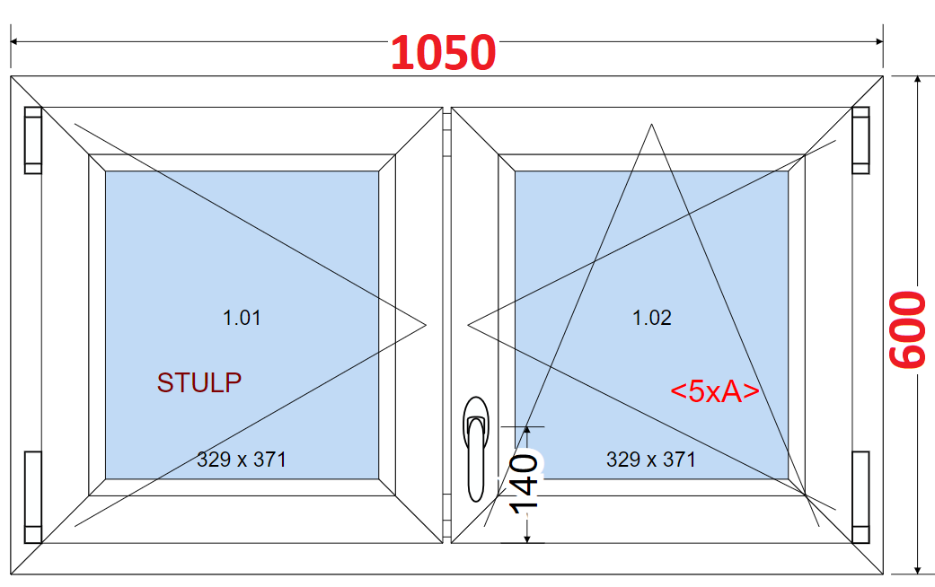Dvoukdl Okna O + OS (Stulp) - ka 105cm SMART Dvoukdl plastov okno 105x60,  bez stedovho sloupku
