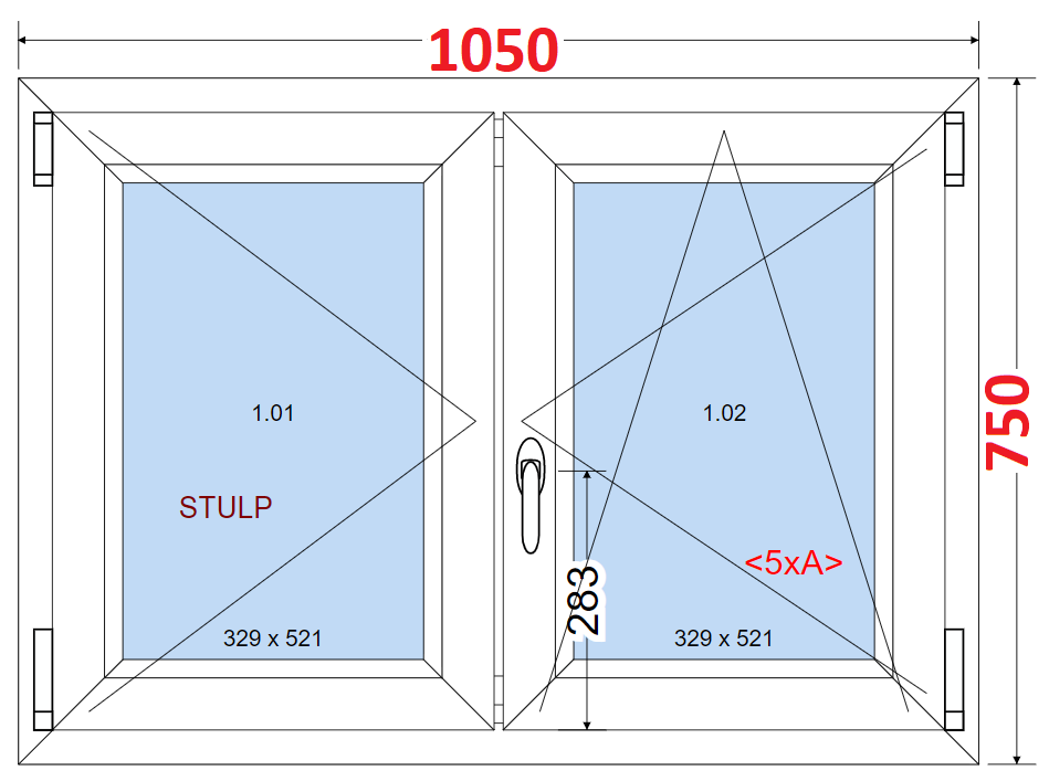 Dvoukdl Okna O + OS (Stulp) - ka 105cm SMART Dvoukdl plastov okno 105x75,  bez stedovho sloupku