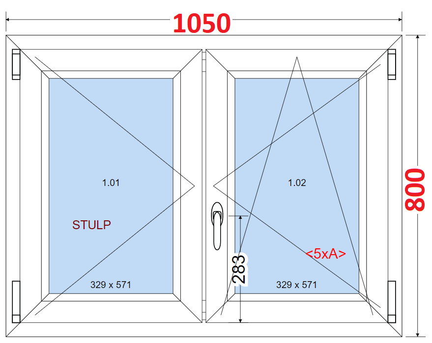 Dvoukdl Okna O + OS (Stulp) - ka 105cm SMART Dvoukdl plastov okno 105x80,  bez stedovho sloupku