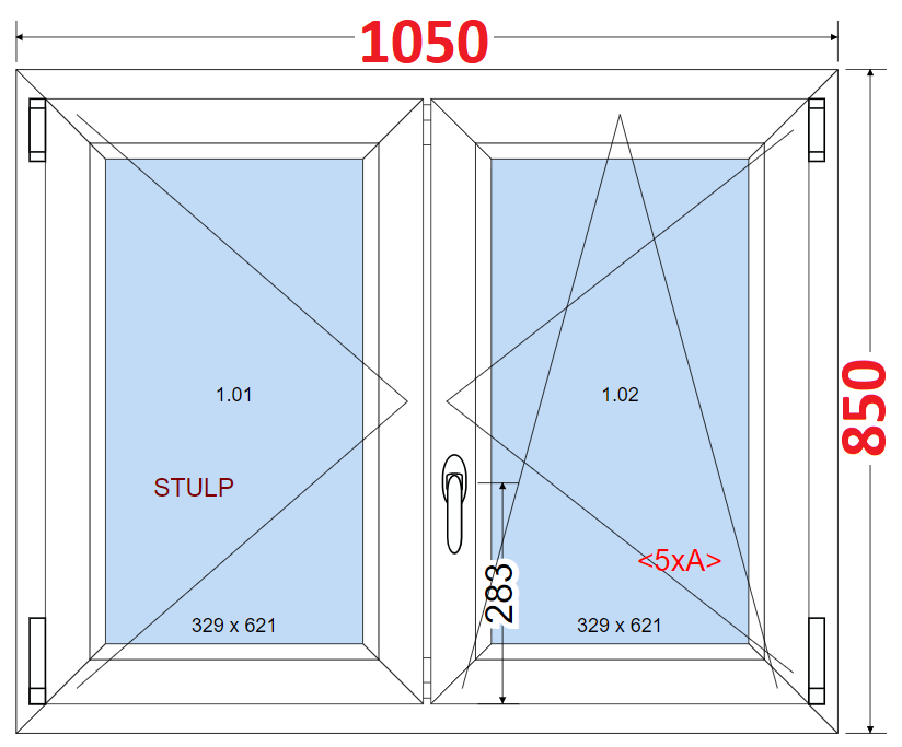 Dvoukdl Okna O + OS (Stulp) - ka 105cm SMART Dvoukdl plastov okno 105x85,  bez stedovho sloupku