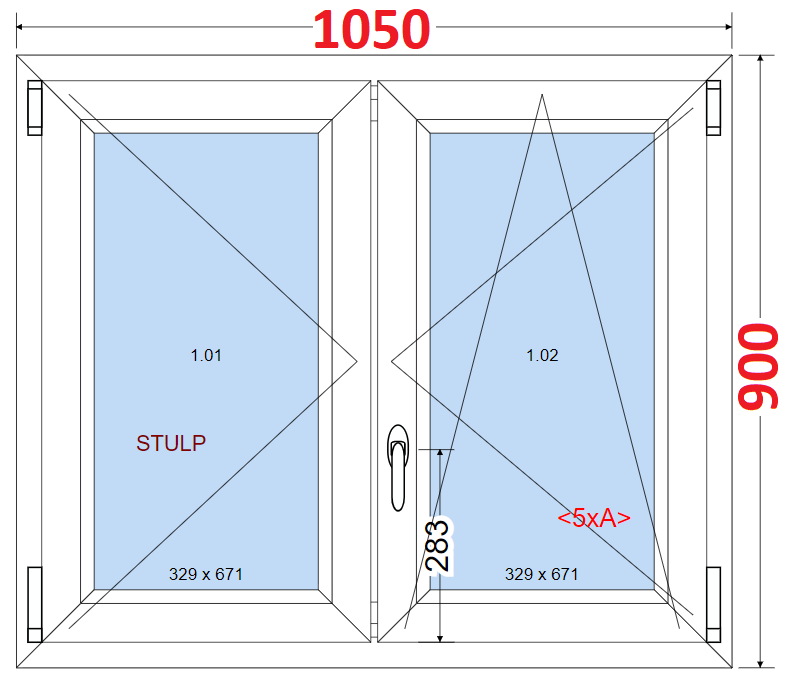 Okna SMART - Na mru SMART Dvoukdl plastov okno 105x90,  bez stedovho sloupku