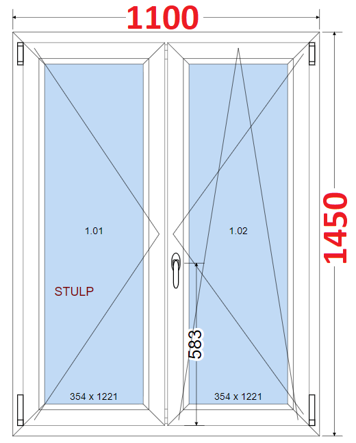 Dvoukdl Okna O + OS (Stulp) - ka 110cm SMART Dvoukdl plastov okno 110x145,  bez stedovho sloupku