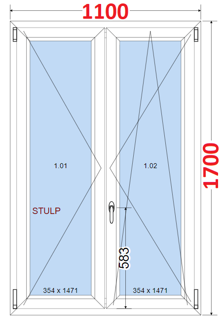 Dvoukdl Okna O + OS (Stulp) - ka 110cm SMART Dvoukdl plastov okno 110x170,  bez stedovho sloupku