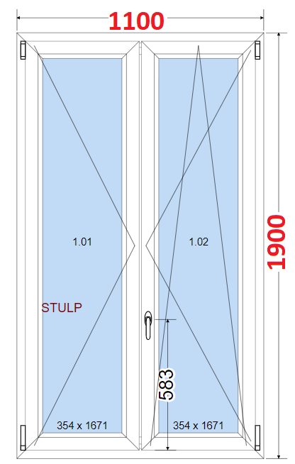 Dvoukdl Okna O + OS (Stulp) - ka 110cm SMART Dvoukdl plastov okno 110x190,  bez stedovho sloupku