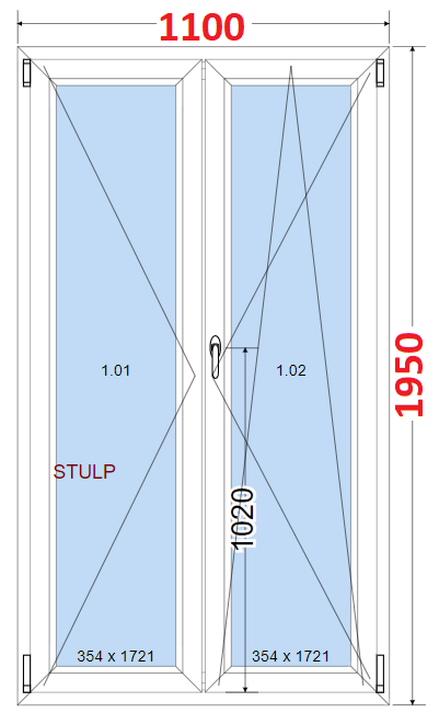 Dvoukdl Okna O + OS (Stulp) - ka 110cm SMART Dvoukdl plastov okno 110x195,  bez stedovho sloupku