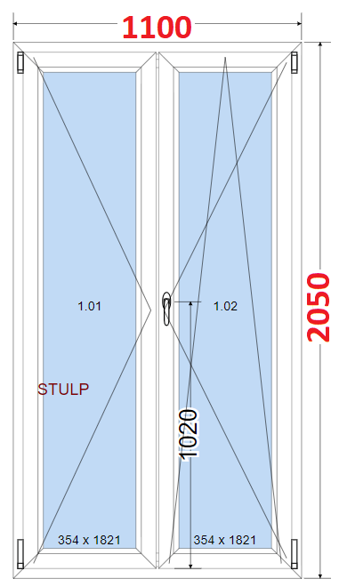Dvoukdl Okna O + OS (Stulp) - ka 110cm SMART Dvoukdl plastov okno 110x205,  bez stedovho sloupku