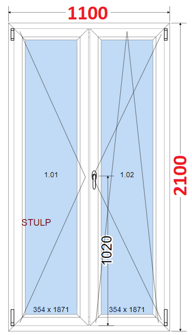 O + OS (Stulp) SMART Dvoukdl plastov okno 110x210,  bez stedovho sloupku
