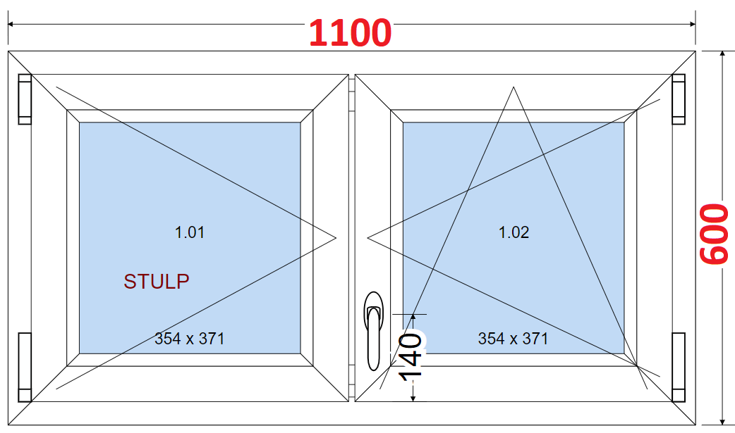 Dvoukdl Okna O + OS (Stulp) - ka 110cm SMART Dvoukdl plastov okno 110x60,  bez stedovho sloupku