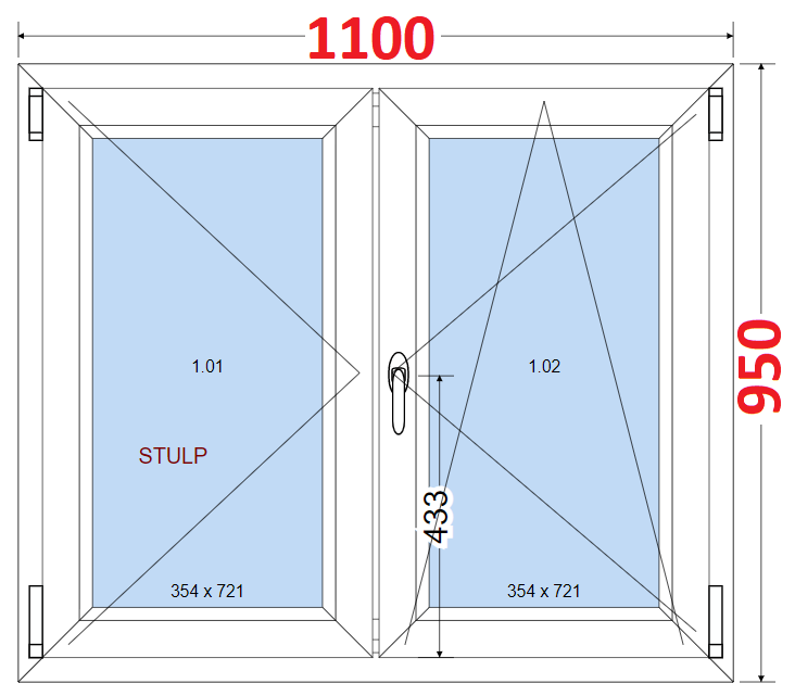 Dvoukdl Okna O + OS (Stulp) - ka 110cm SMART Dvoukdl plastov okno 110x95,  bez stedovho sloupku