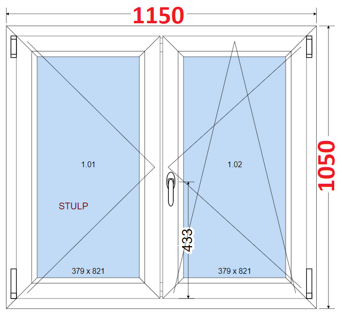 O + OS (Stulp) SMART Dvoukdl plastov okno 115x105,  bez stedovho sloupku