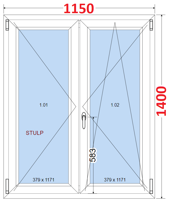 Dvoukdl Okna O + OS (Stulp) - ka 115cm SMART Dvoukdl plastov okno 115x140,  bez stedovho sloupku