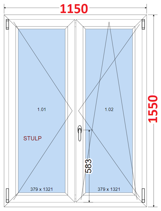 Dvoukdl Okna O + OS (Stulp) - ka 115cm SMART Dvoukdl plastov okno 115x155,  bez stedovho sloupku