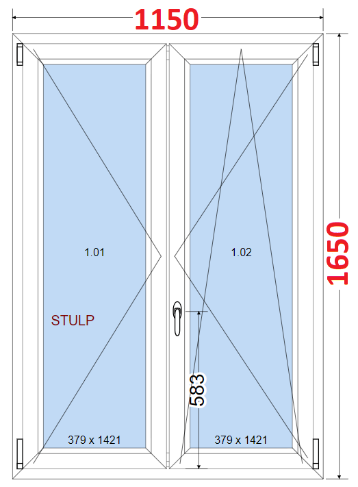 Dvoukdl Okna O + OS (Stulp) - ka 115cm SMART Dvoukdl plastov okno 115x165,  bez stedovho sloupku