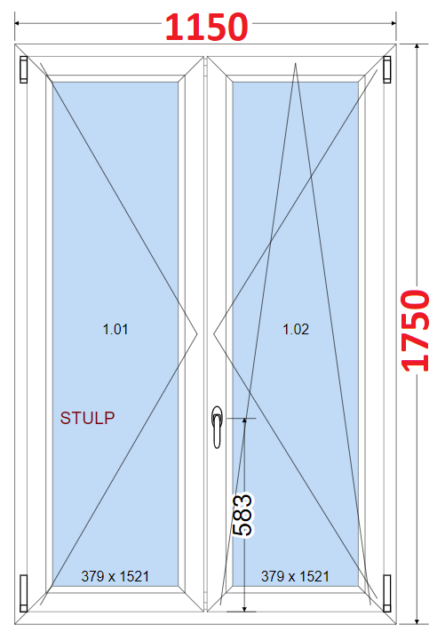 Dvoukdl Okna O + OS (Stulp) - ka 115cm SMART Dvoukdl plastov okno 115x175,  bez stedovho sloupku