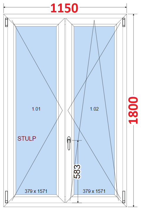 O + OS (Stulp) SMART Dvoukdl plastov okno 115x180,  bez stedovho sloupku
