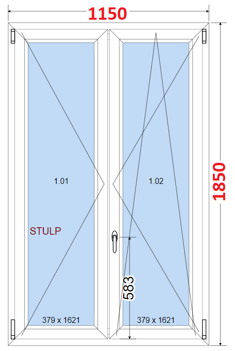 Dvoukdl Okna O + OS (Stulp) - ka 115cm SMART Dvoukdl plastov okno 115x185,  bez stedovho sloupku