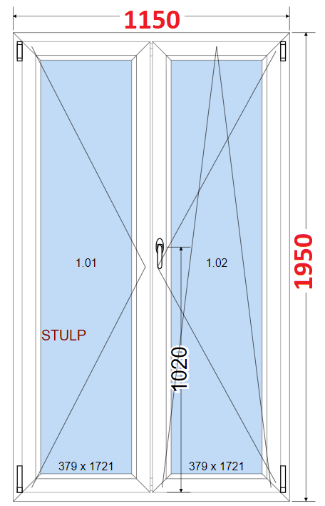 Dvoukdl Okna O + OS (Stulp) - ka 115cm SMART Dvoukdl plastov okno 115x195,  bez stedovho sloupku