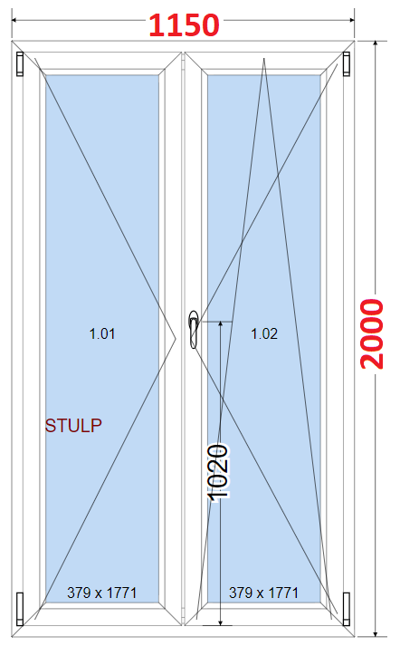 Dvoukdl Okna O + OS (Stulp) - ka 115cm SMART Dvoukdl plastov okno 115x200,  bez stedovho sloupku
