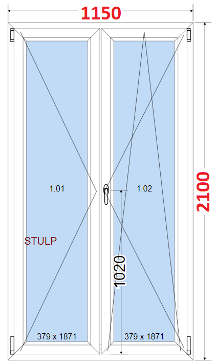 O + OS (Stulp) SMART Dvoukdl plastov okno 115x210,  bez stedovho sloupku