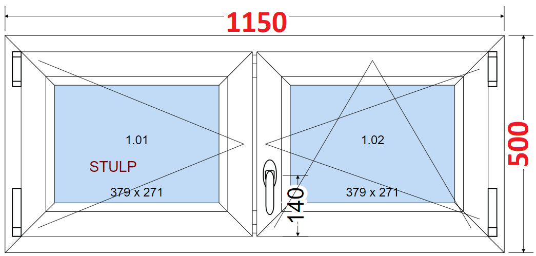Dvoukdl Okna O + OS (Stulp) - ka 115cm SMART Dvoukdl plastov okno 115x50,  bez stedovho sloupku
